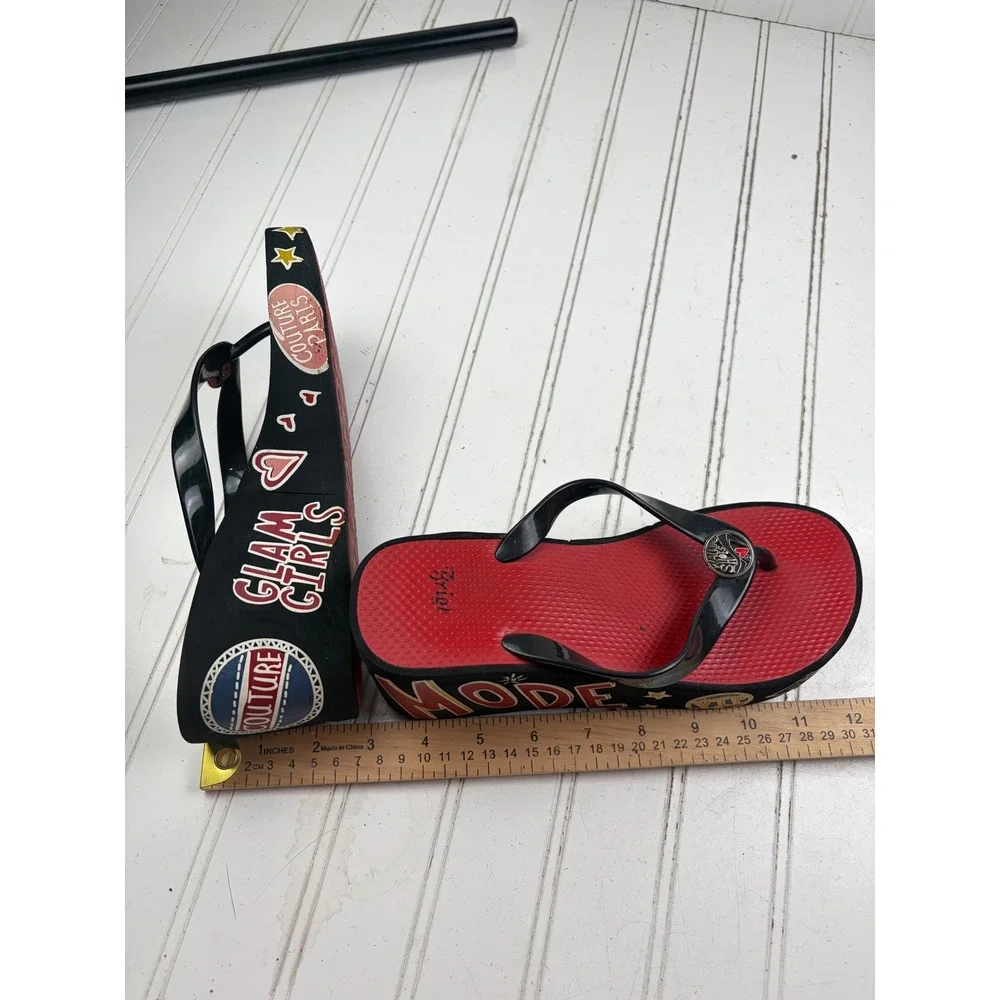 Brighton Vintage Y2K Glam Red Platform Wedge Flip Flops Women's Size 8
